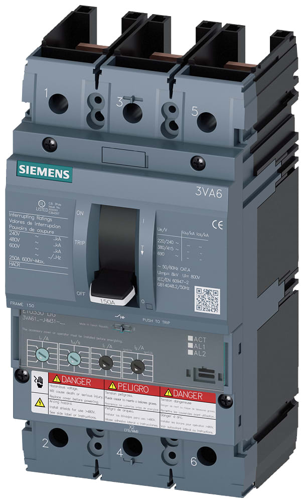 SIEMENS - SIE3VA61105HM310AA0 MCCB UL BG150 100A 3P 35KA ETU3 LIG