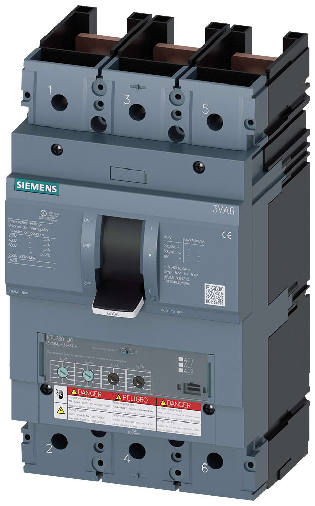 SIEMENS - SIE3VA64605HM310AA0 Interruttore automatico 3VA6 UL Frame 600, classe del potere di interruzione M, 35 kA con 480 V a 3 poli
