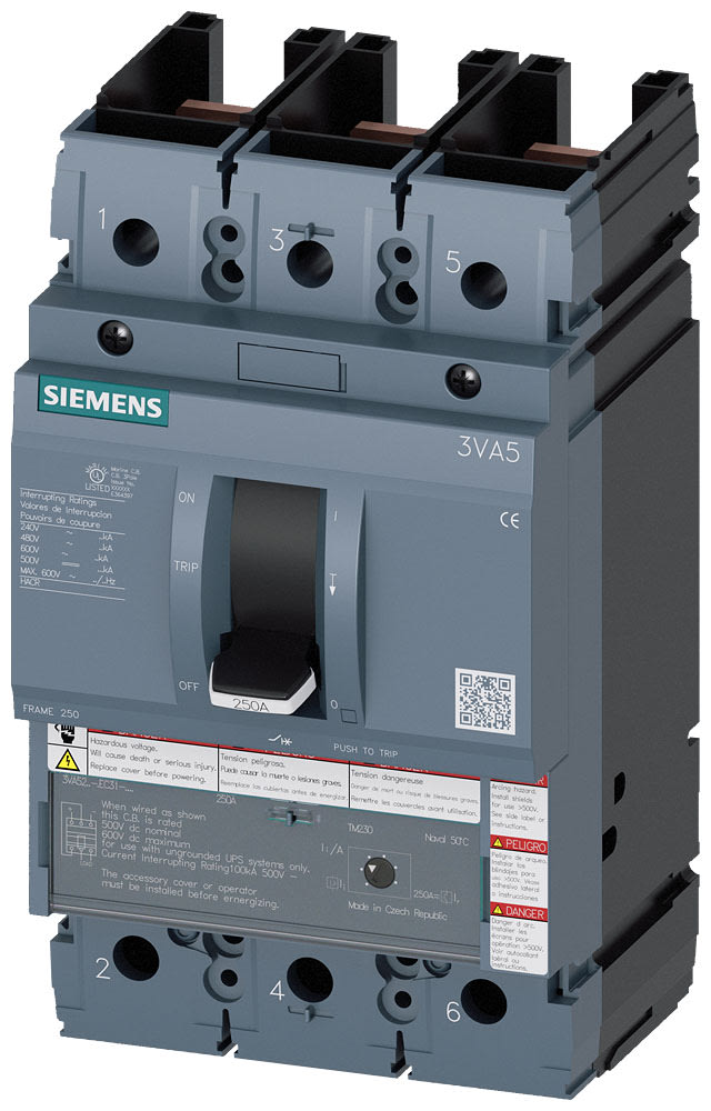 SIEMENS - SIE3VA52105EC311AA0 Interruttore automatico 3VA5 UL Frame 250 classe del potere di interruzione M 35 kA con 480 V a 3 poli