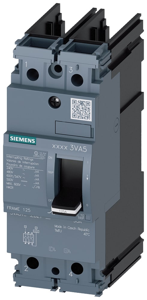 SIEMENS - SIE3VA51124ED210AA0 Interruttore automatico 3VA5 UL Frame 125 classe del potere di interruzione S 25 kA con 480 V a 2 poli
