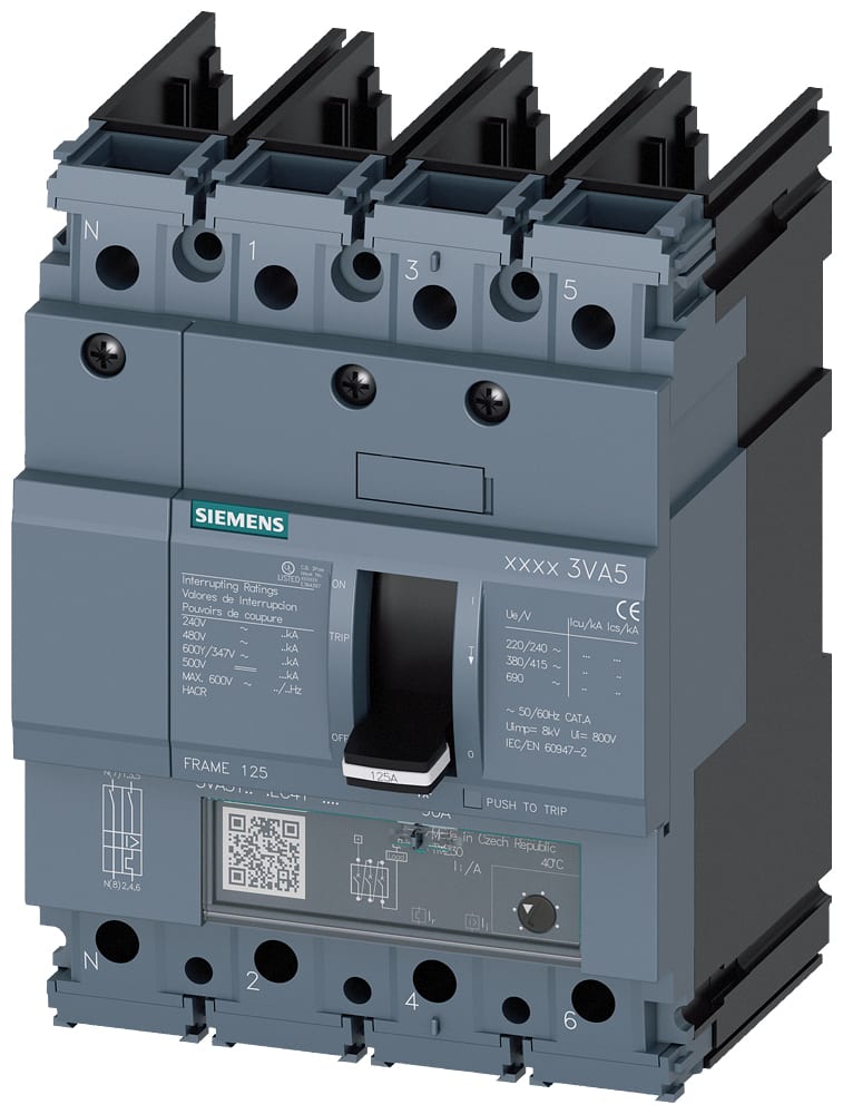 SIEMENS - SIE3VA51604EF410AA0 Interruttore automatico 3VA5 UL Frame 125 classe del potere di interruzione S 25 kA con 480 V a 4 poli