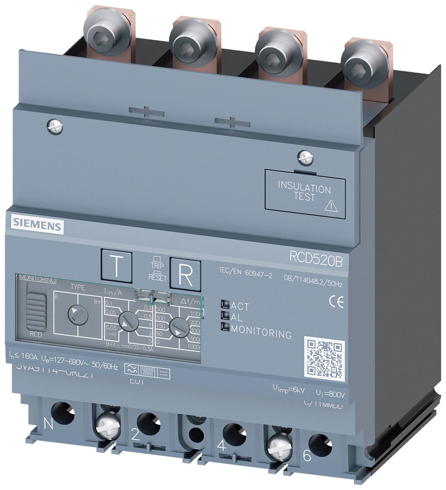 SIEMENS - SIE3VA91140RL21 Dispositivo differenziale RCD520B Basic RCD tipo B o B+ montato in basso