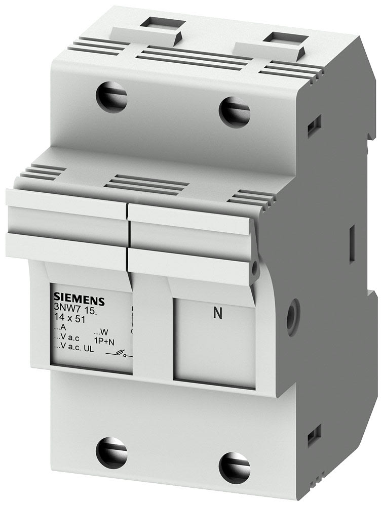 SIEMENS - SIE3NW7151 SENTRON, portafusibili per fusibili cilindrici 14 x 51 mm, 1P+N, In: 50 A, Un AC: 690 V