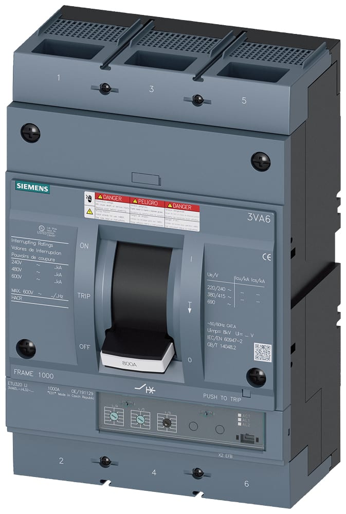 SIEMENS - SIE3VA65806HL320AA0 MCCB UL FS800 800A 3P 65KA ETU3 LI