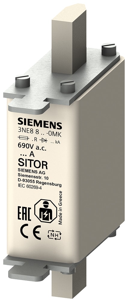 SIEMENS - SIE3NE88170MK Cartuccia fusibile SITOR, con contatti a coltello, NH000, In: 50 A, gR, Un AC: 690 V