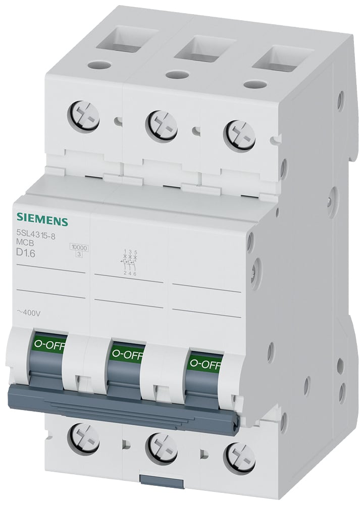 SIEMENS - SIE5SL43158 Interruttore magnetotermico 400V 10kA, 3 poli, D, 1,6A