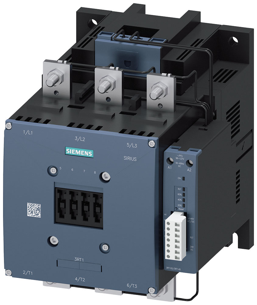 SIEMENS - SIE3RT10756PP35 Contattore, AC-3e, 400 A/200 kW/400 V, a 3 poli, AC/DC 200 ... 277 V, ingresso PLC opzionale, 1NO+1NC, sbarra di collegamento/morsetti a vite