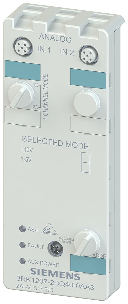 SIEMENS - SIE3RK12072BQ400AA3 Modulo compatto AS-i, IP67, analogico, 2AI, formato numerico S7, 2 x ingressi (M12), +/-10 V