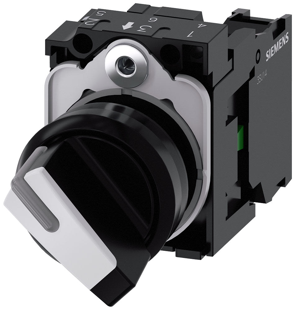 SIEMENS - SIE3SU11002BF601BA0 Selettore, illuminabile, 22 mm, rotondo, in plastica, colore nero, bianco, 1NO