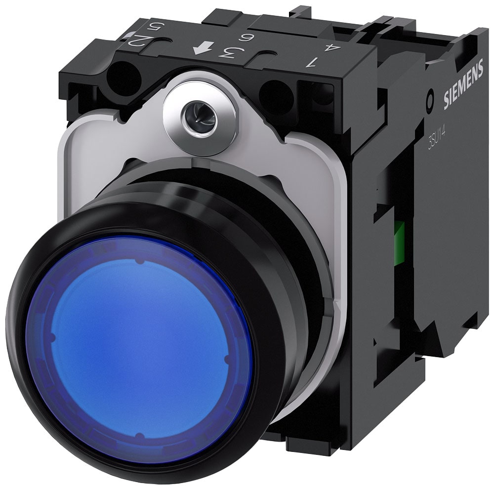 SIEMENS - SIE3SU11020AB501BA0 Pulsante, illuminato, 22 mm, rotondo, in plastica, colore blu, 1NO, AC/DC 24 V