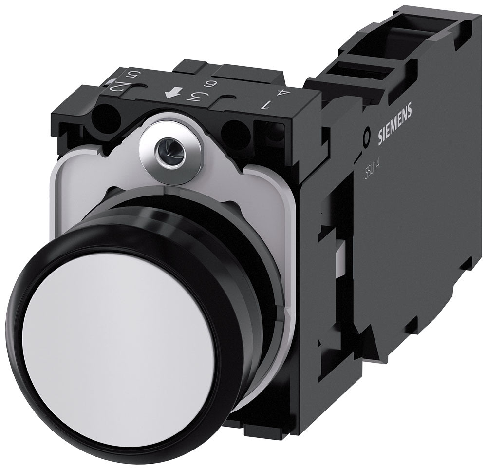 SIEMENS - SIE3SU11000AB601FA0 Pulsante, 22 mm, rotondo, in plastica, colore bianco, bottone, 1NO+1NC