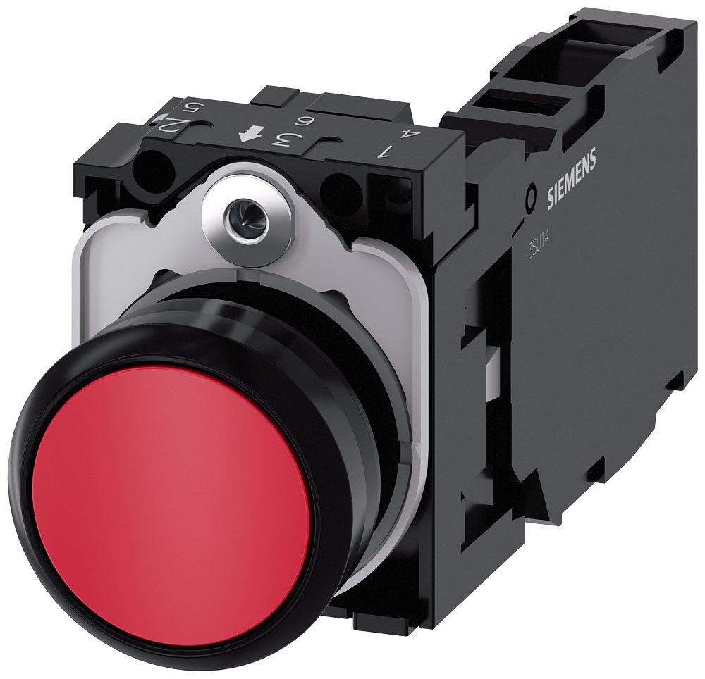 SIEMENS - SIE3SU11000AB201FA0 Pulsante, 22 mm, rotondo, in plastica, colore rosso, bottone, 1NO+1NC