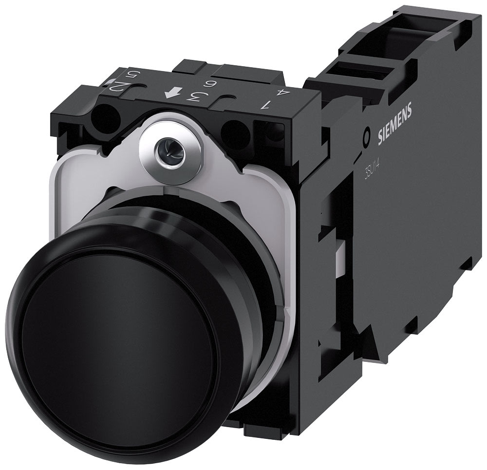 SIEMENS - SIE3SU11000AB101FA0 Pulsante, 22 mm, rotondo, in plastica, colore nero, bottone, 1NO+1NC