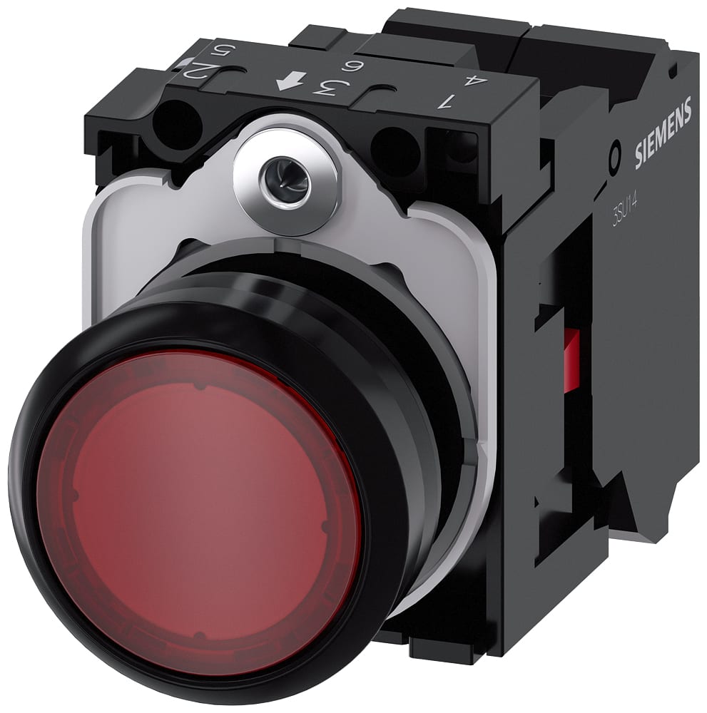 SIEMENS - SIE3SU11020AB203CA0 Pulsante, illuminato, 22 mm, rotondo, in plastica, colore rosso, 1NC, AC/DC 24 V