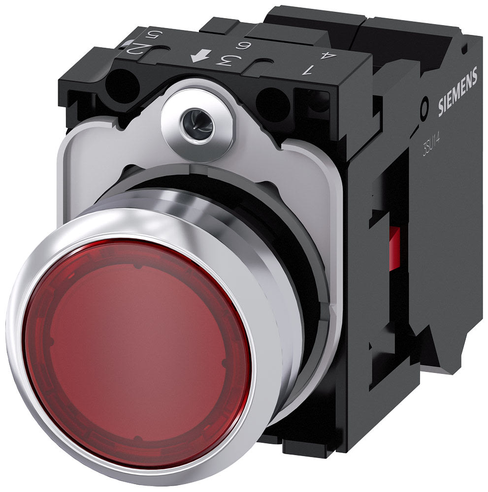 SIEMENS - SIE3SU11560AB203CA0 Pulsante, illuminato, 22 mm, rotondo, in metallo lucido, rosso, 1NC