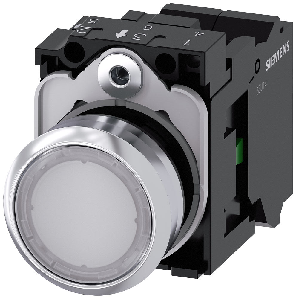 SIEMENS - SIE3SU11520AB603BA0 Pulsante, illuminato, 22 mm, rotondo, in metallo lucido, colore bianco, bottone, 1NO