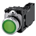 SIEMENS - SIE3SU11560AB401FA0 Pulsante, illuminato, 22 mm, rotondo, in metallo lucido, colore verde, 1NO+1NC