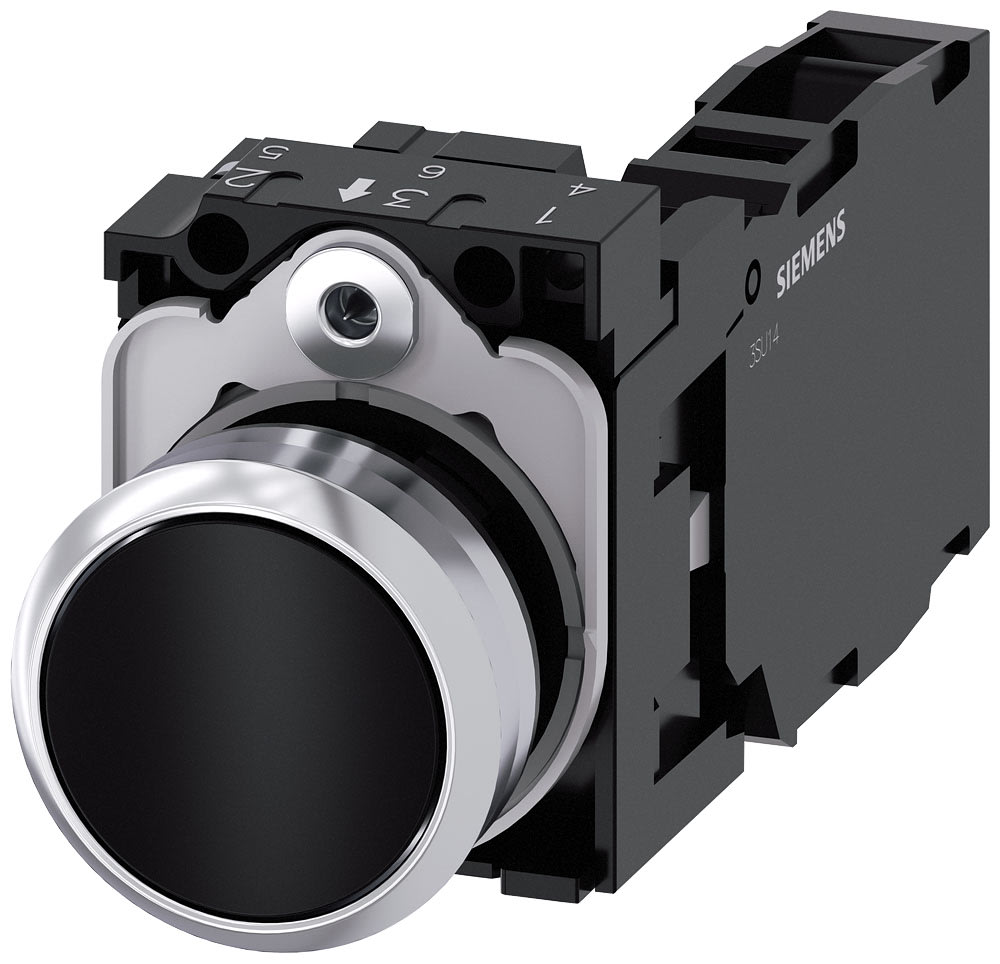 SIEMENS - SIE3SU11500AB101FA0 Pulsante, 22 mm, rotondo, in metallo lucido, colore nero, bottone, 1NO+1NC