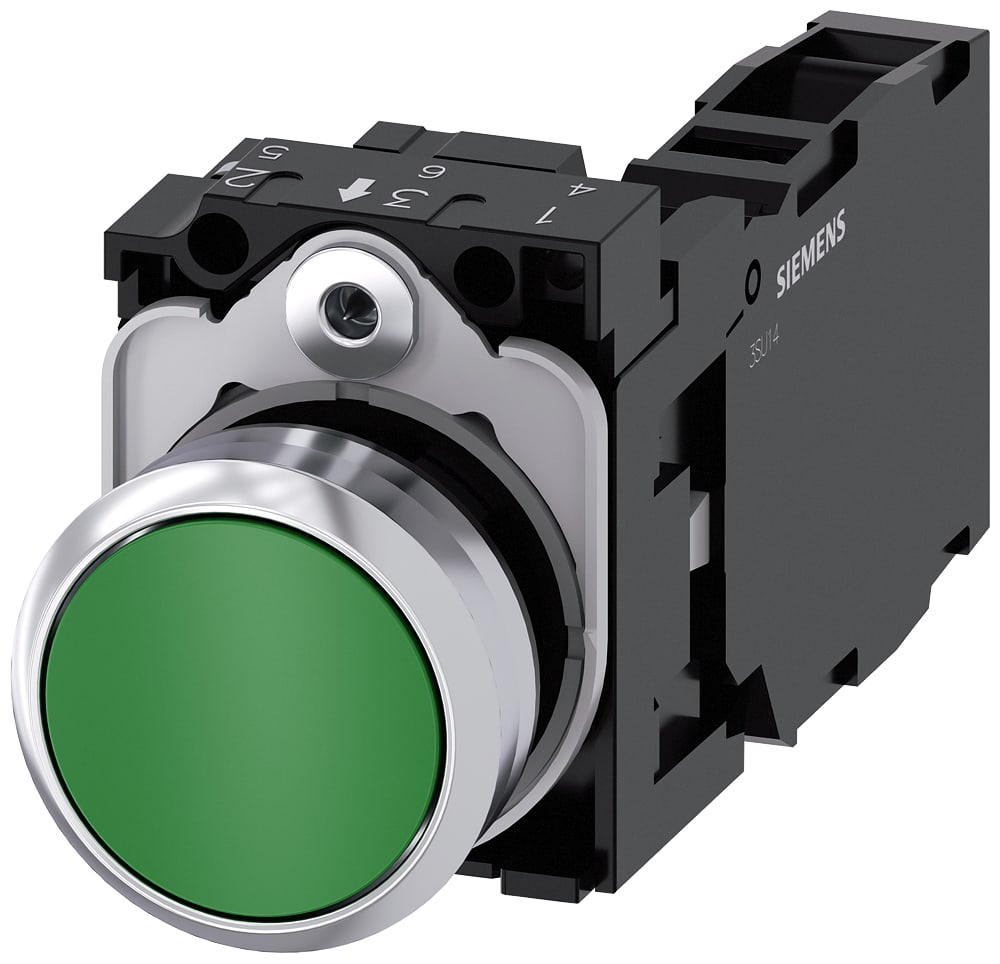 SIEMENS - SIE3SU11500AB401FA0 PULS.PIATTO MOMENT.MET.VERDE 1NO+1NC VIT