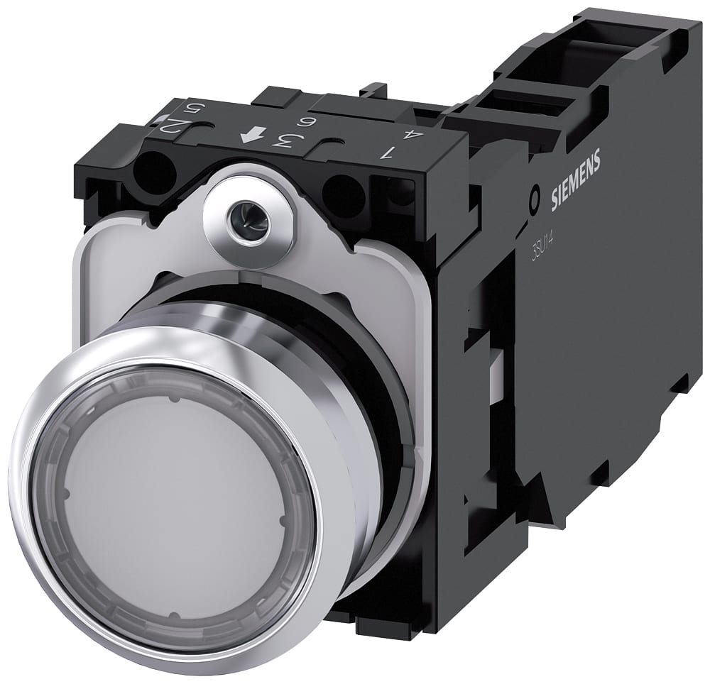 SIEMENS - SIE3SU11520AB701FA0 Pulsante, illuminato, 22 mm, rotondo, in metallo lucido, trasparente, bottone, 1NO+1NC