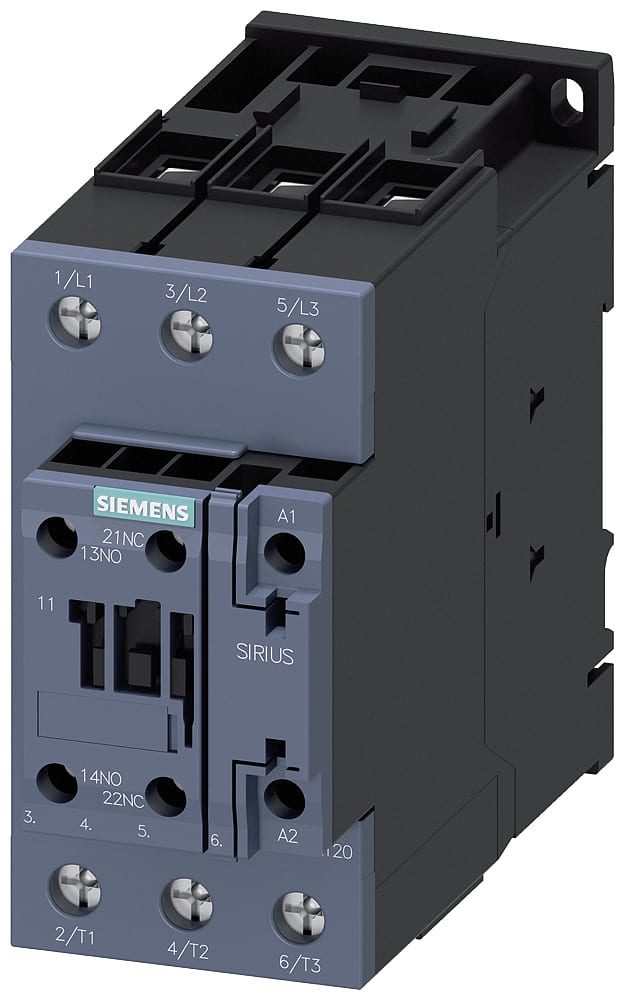 SIEMENS - SIE3RT20381AG20 Contattore, AC-3e, 80 A/37 kW/400 V, a 3 poli, AC 110 V, 50/60 Hz, 1NO+1NC, morsetti a vite