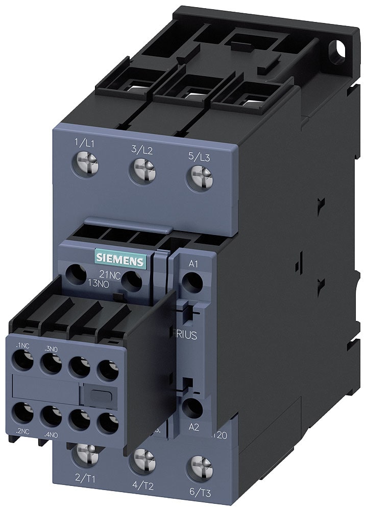 SIEMENS - SIE3RT20371AC24 Contattore, AC-3e, 65 A/30 kW/400 V, a 3 poli, AC 24 V, 50/60 Hz, 2NO+2NC, morsetti a vite