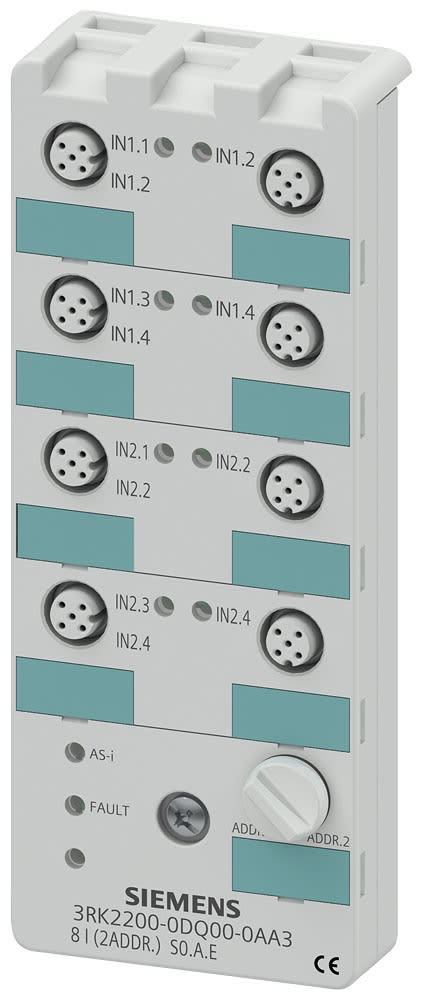 SIEMENS - SIE3RK22000DQ000AA3 Modulo compatto AS-i K60, slave A/B, digitale, 8DI, IP67, 8 x 1 ingressi 8 x prese M12