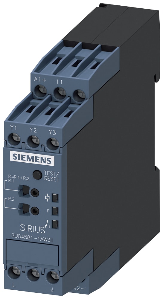 SIEMENS - SIE3UG45811AW31 Relè di controllo isolamento con impostazione analogica, fino ad AC 400 V, 50 ... 60 Hz, 1 CO, AC/DC 24 ... 240 V, morsetti a vite