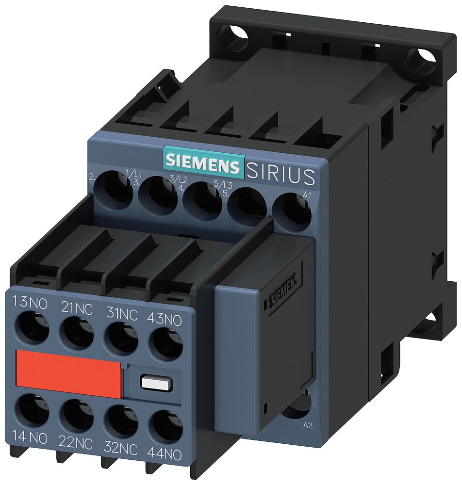 SIEMENS - SIE3RT20151CP043MA0 Contattore, AC-3e, 7 A/3 kW/400 V, a 3 poli, AC 230 V, 50/60 Hz, 2NO+2NC, morsetti a vite