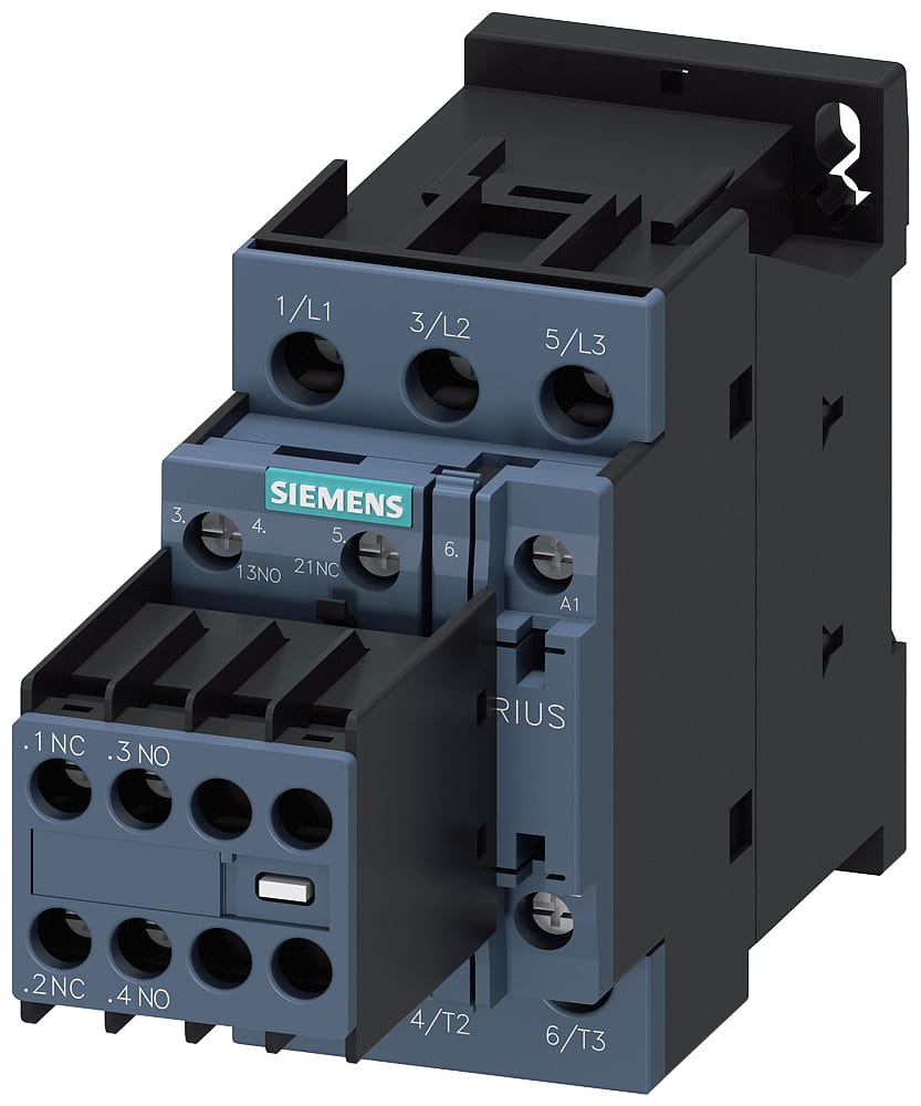 SIEMENS - SIE3RT20231AN24 Contattore, AC-3e, 9 A/4 kW/400 V, a 3 poli, AC 220 V, 50/60 Hz, 2NO+2NC, morsetti a vite