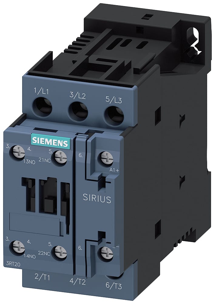 SIEMENS - SIE3RT20231DB40 Contattore, AC-3e, 9 A/4 kW/400 V, a 3 poli, DC 24 V, 1NO+1NC, morsetti a vite