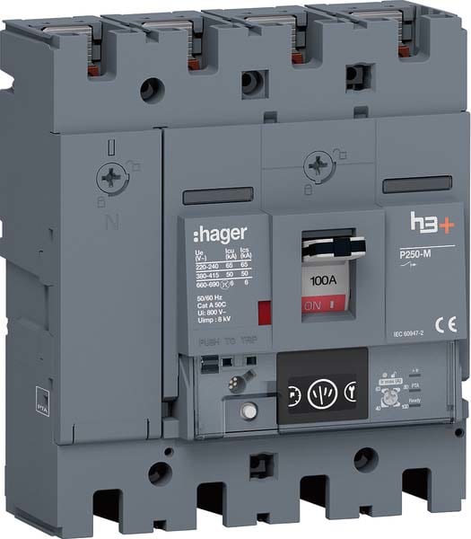 HAGER - HAGHMT101NR INT AUT H3+ P250 ENERGY 4P 100A 50KA N R