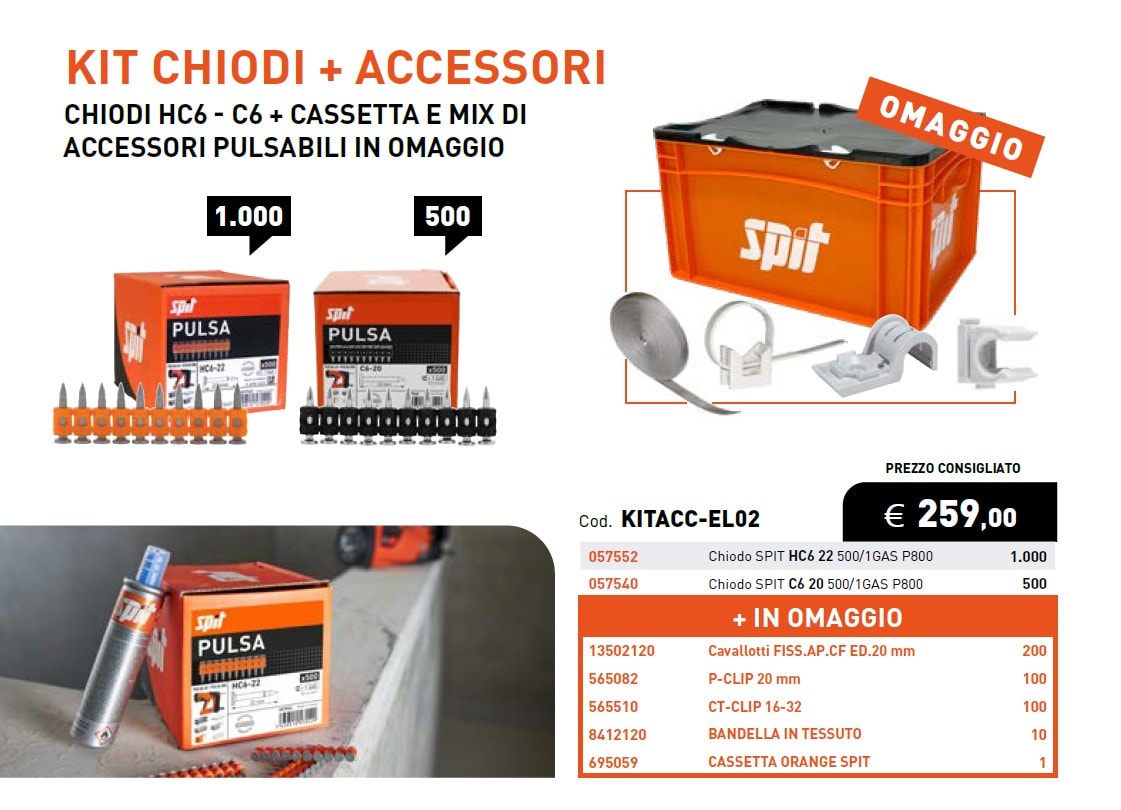 ELEMATIC SPIT - ITPKITACC-EL02 KIT CHIODI HC6 - C6 + OMAGGIO