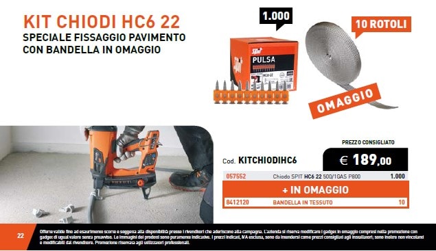 ELEMATIC SPIT - ITPKITCHIODIHC6 1000 chiodi HC6 22 + 10 Bandella in tess