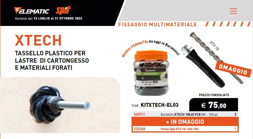 ELEMATIC SPIT - ITPKITXTECH-EL03 2 BARATTOLI XTECH 10x60 VCB + OMAGGIO pu