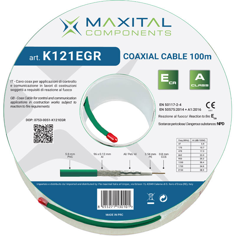 FTE MAXIMAL ITALIA S - FTEK121EGR K121EGR CAVO COAX 5MM PVC ECA VERDE 100M