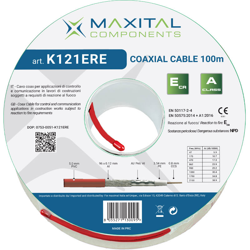 FTE MAXIMAL ITALIA S - FTEK121ERE K121ERE CAVO COAX 5MM PVC ECA ROSSO 100M