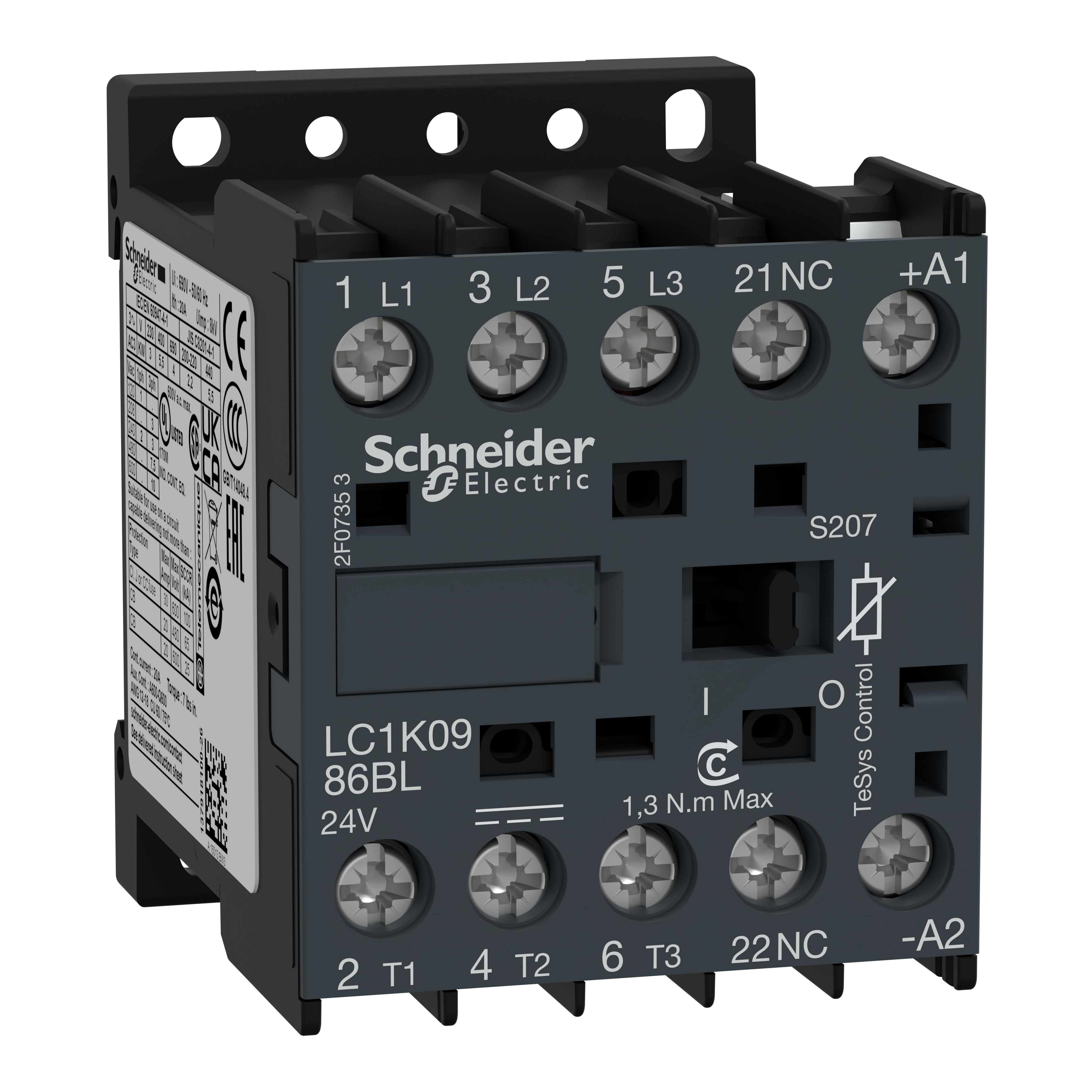 SCHNEIDER ELECTRIC - SNRLC1K0986BLS207 CONTATTORE K 4P AC3 440V 20A - 24 V