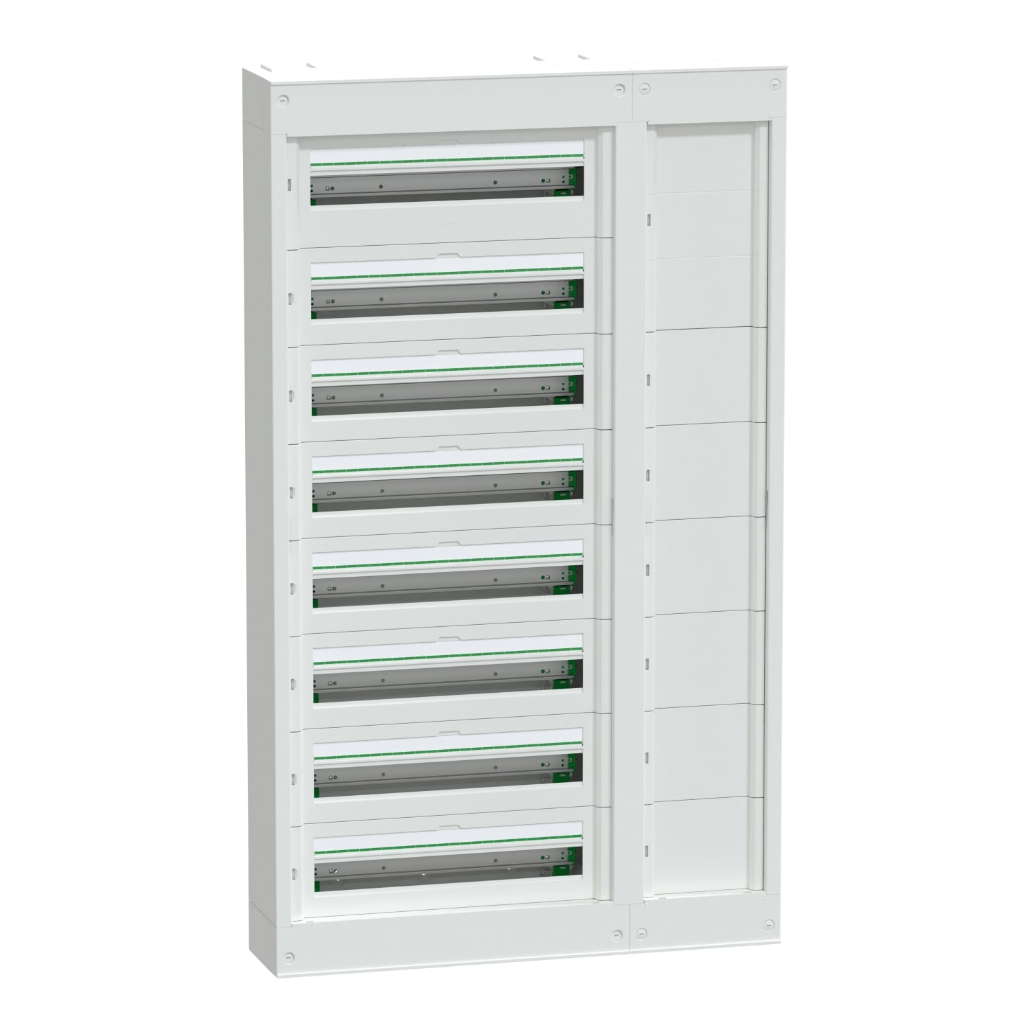 SCHNEIDER ELECTRIC - SNRLVSSD824 Centralino per apparecchi modulari con canalina laterale, PrismaSeT S, parete, 8 x 24 moduli, 1 morsettiera di terra, senza porta