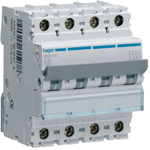 HAGER - HAGMBA416 INTERR. AUTOM.4P 16A 6 KA B 4M