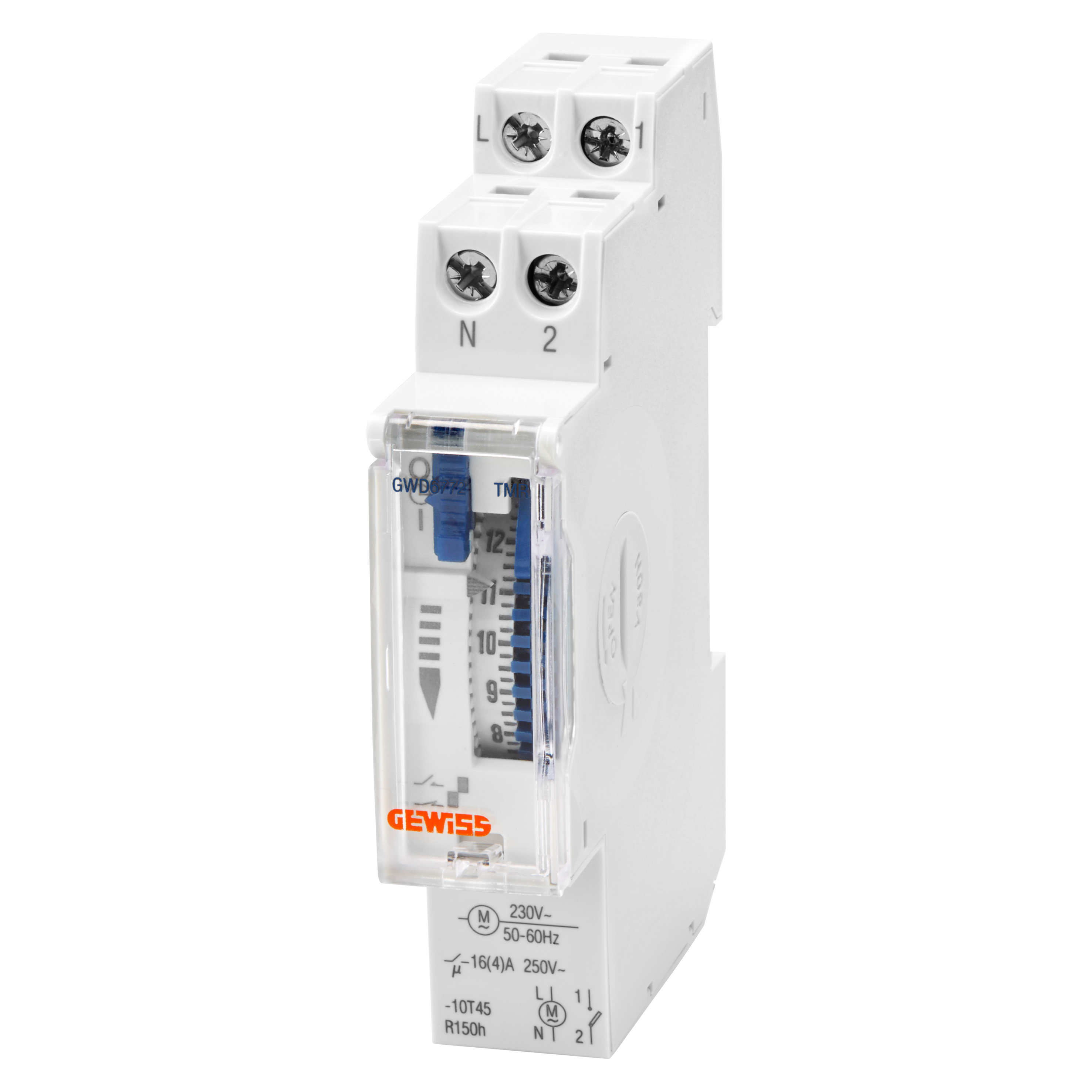GEWISS - GEWGWD6772 INTERRUTTORE ORARIO GIORNALIERO COMPATTO - RISERVA RICARICA 150H - 1 CONTATTO NA - 1 MODULO