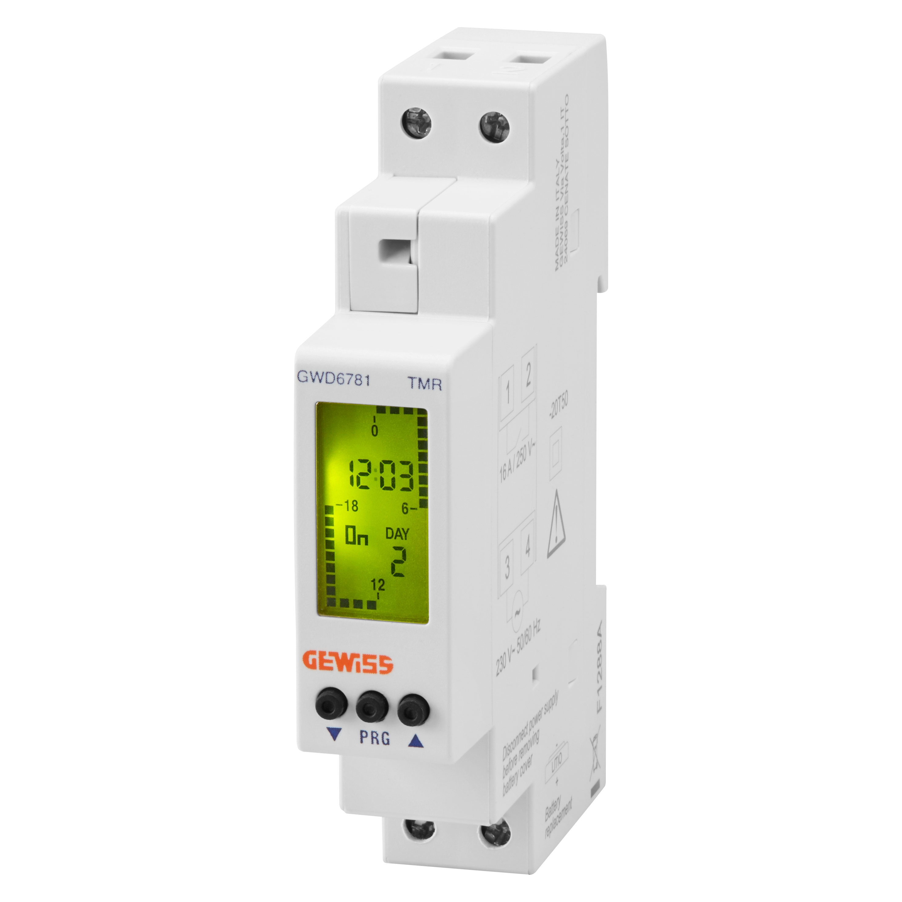 GEWISS - GEWGWD6781 INTERRUTTORE ORARIO SETTIMANALE COMPATTO - RISERVA CARICA 4 ANNI - 1 CONTATTO NA - 1 MODULO