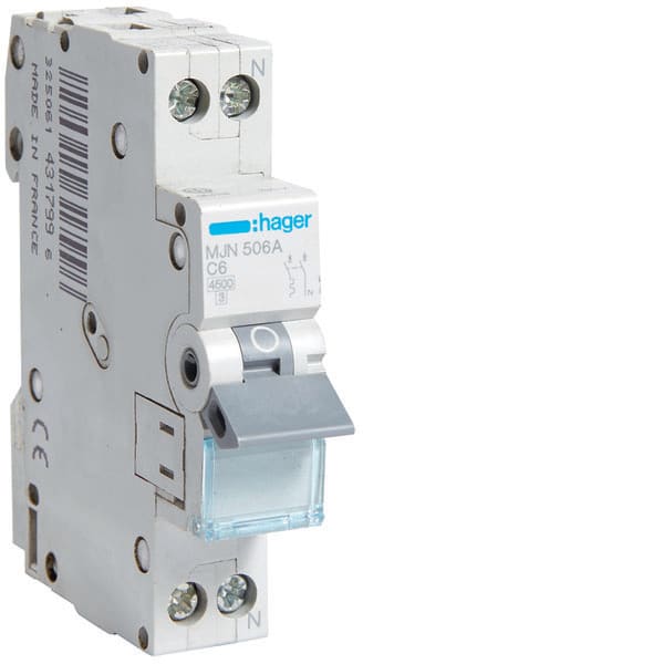 HAGER - HAGMJN506A INTERR. AUTOM.1P+N 6A 4.5KA C 1M