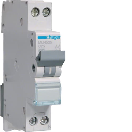 HAGER BOCCHIOTTI - HBZMLN525 INTERRUTTORE MAGNETOTERMICO 1P+N 6KA C C