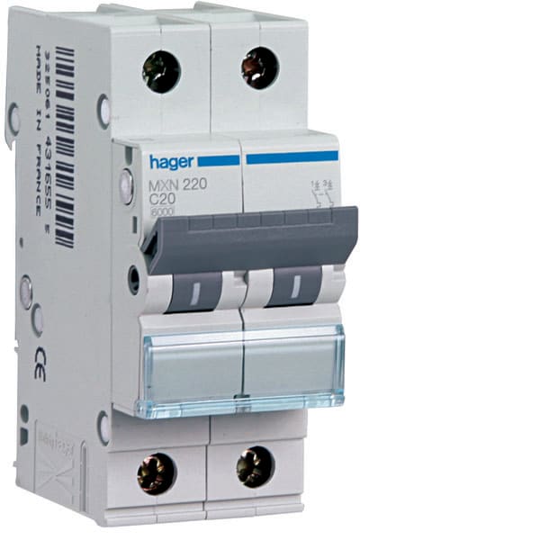 HAGER - HAGMXN220 INTERR. AUTOM. 2P 20A 4.5KA B 2M