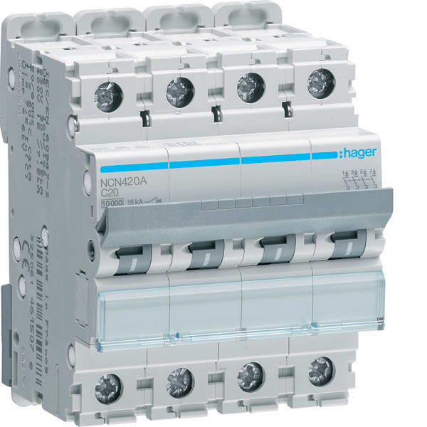 HAGER - HAGNCN420A INTERR. AUTOM. 4P 20A 10 KA C 4M