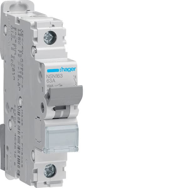 HAGER - HAGNSN163 INTERRUTTORE AUTOMATICO 1P 63A 15KA D 1