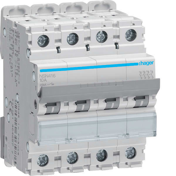 HAGER - HAGNSN416 INTERRUTTORE AUTOMATICO 4P 16A 25KA D 4