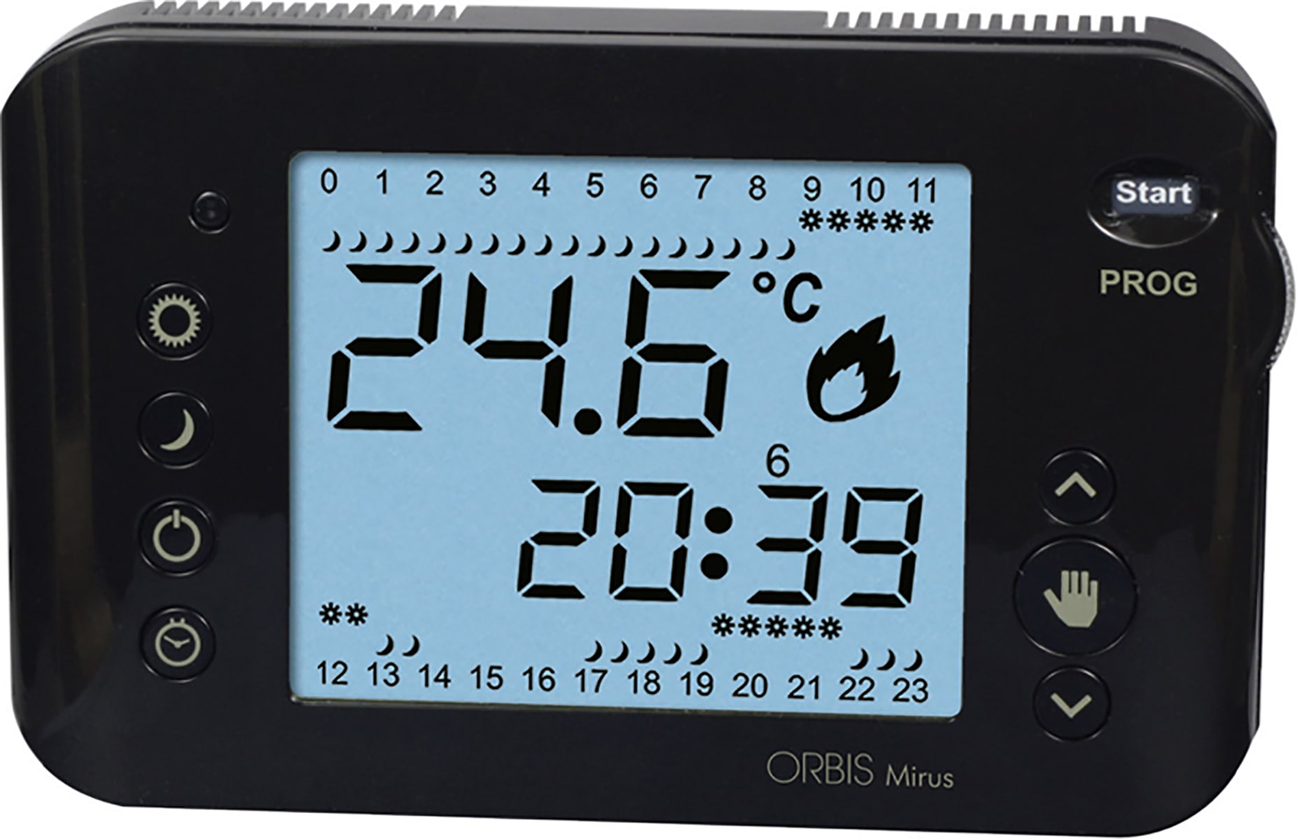 ORBIS - ORBOB324710 MIRUS ANTRACITE Cronotermostato digitale a batteria, da parete, programmazione giornaliera/settimanale
