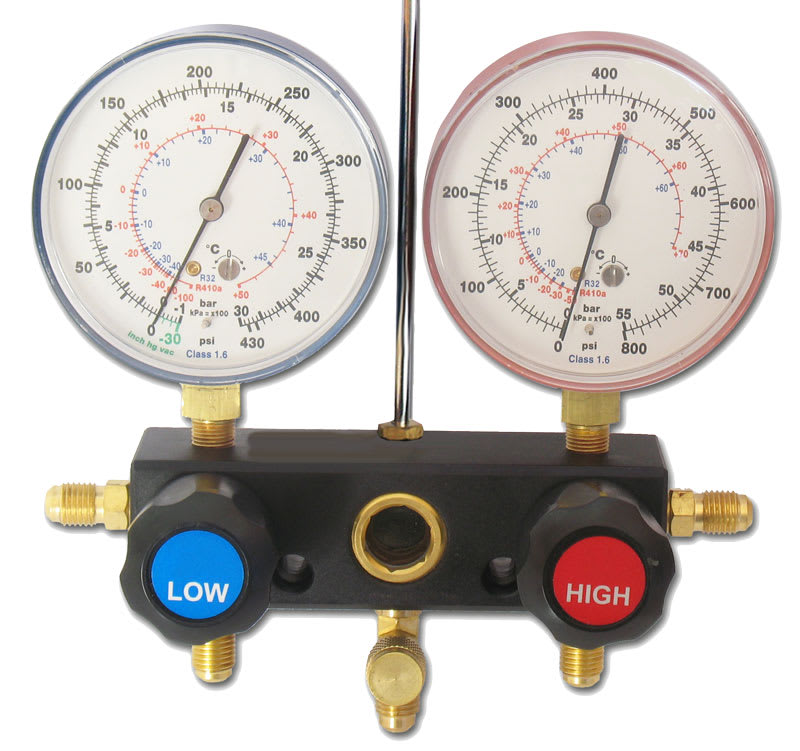 ORBIS - ORBOB576052 Gruppo manometrico 2 VIE diametro 80 mm,scala bar/psi/°C,classe precisione 1,6 Gas R410A-R32 Attacchi 4 x 1/4" SAE